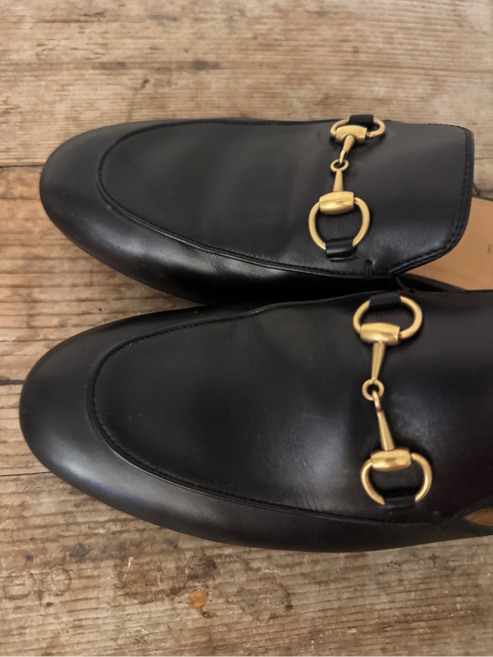 Gucci 37 Provincetown Black Leather Slide Loafer Mule Horsebit Shoes Flats - Picture 13 of 16